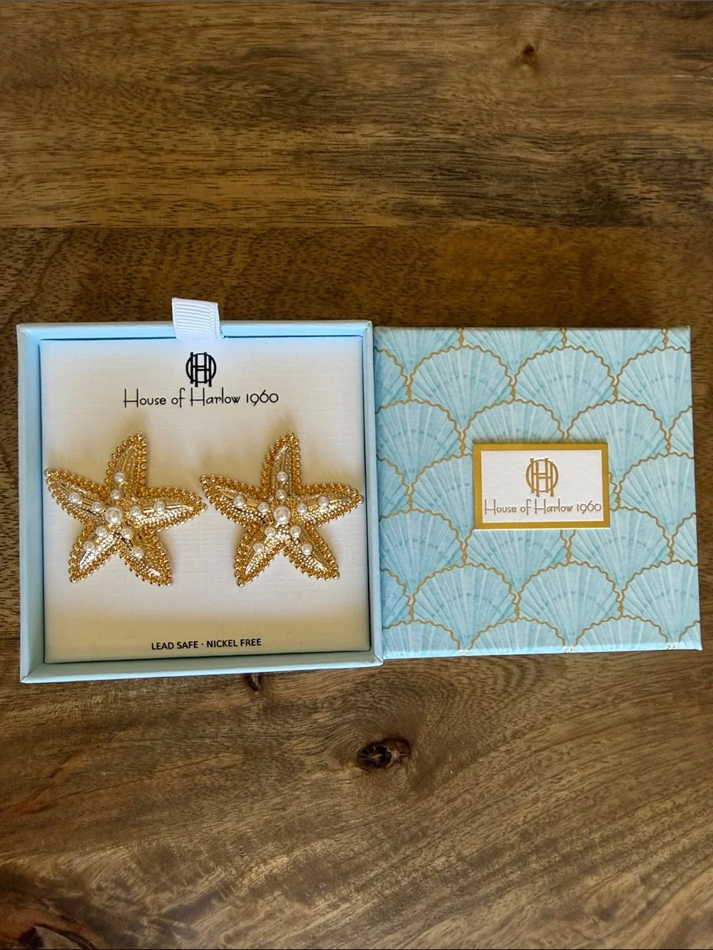 House of Harlow 1960 Gold-tone Starfish Earrings with Pearls